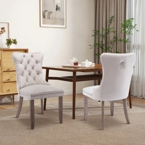 Velvet Dining Chairs Set of 2/4/6/8 Modern Upholstered Chair w/ Wooden Leg - Picture 1 of 86