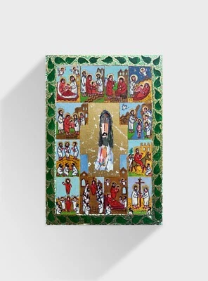 Pintura al óleo vintage icono 12 fiestas pintor ucraniano madera retrato original Foto 1 de 4