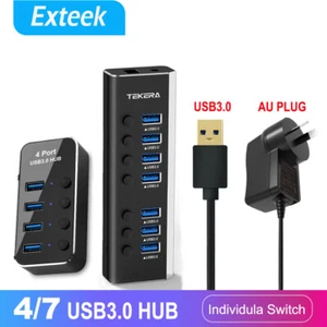 4/7 Port USB 3.0 HUB Powered +High Speed Splitter Extender Power Supply Switches - Picture 1 of 10