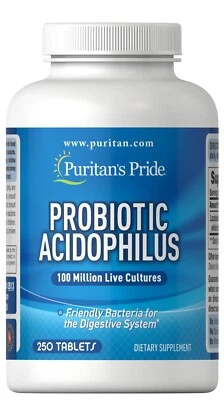 Puritan's Pride Probiótico Acidophilus 100 Millones de Cultivos Vivos 250 Comprimidos Foto 1 de 4