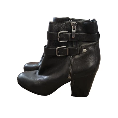 Via Spiga Mujer Cuero Botines 10M Cremallera Negro Italia Hebilla Moto Chic DEFECTOS Foto 1 de 4