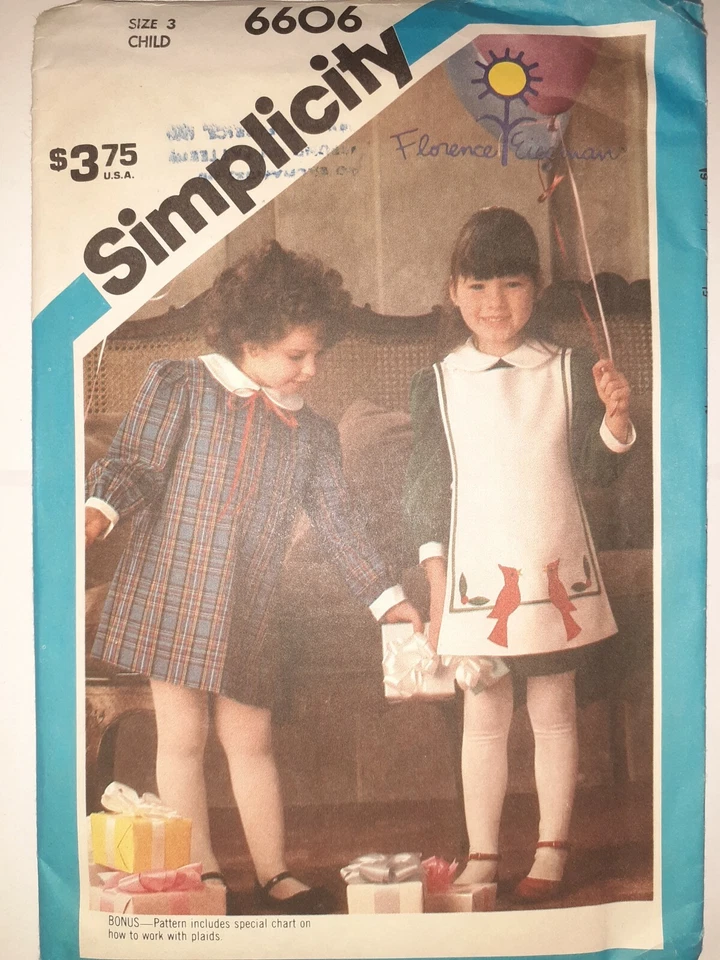 Delantal de vestir Simplicity 6606 apliques patrón de costura de pájaro niñas 3 3T corte país Foto 1 de 4