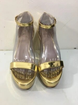 Mix No. 6 Sahi Gold Mirror Reflective 4" Heel Wedge Sandal SZ 8.5 Foto 1 de 4