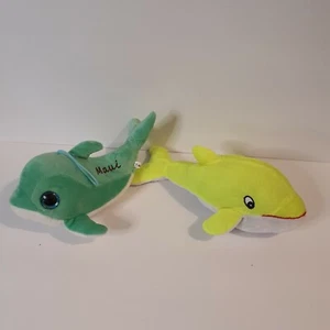 2 Dolphin Plush Kellytoy Unbranded Big Eyes Maui Embroidered Stuffed Animal Fish - Picture 1 of 12