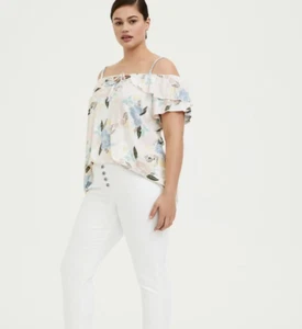 NUEVO CON ETIQUETAS TORRID Mujer Talla Grande 1X 14-16 Súper Suave Rosa Floral Hombro Frío Top - Imagen 1 de 5