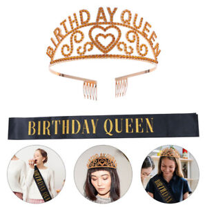  2 Pcs/set Crown Headband Birthday Queen Tiara Sash Wedding Alloy