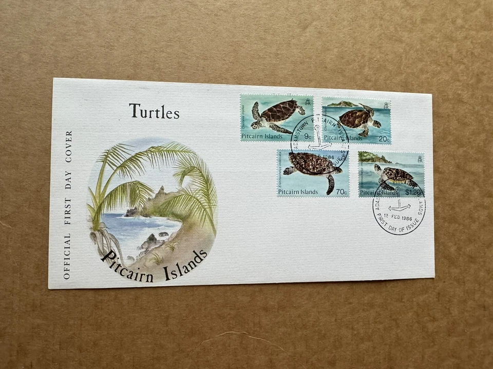 Pitcairn Islands 1986 FDC (65) Turtles #266-69 +Gorgeous Ocean View Cachet - Image 1 of 1