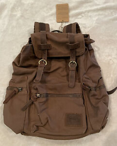 Berchirly brown canvas backpack Faux Leather Straps & Pulls *NEW*