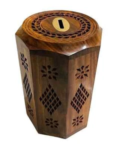 Handcrafted Wooden Money/Piggy Bank, Coin Saving Box Gift for Kids & Adults US - Picture 1 of 3