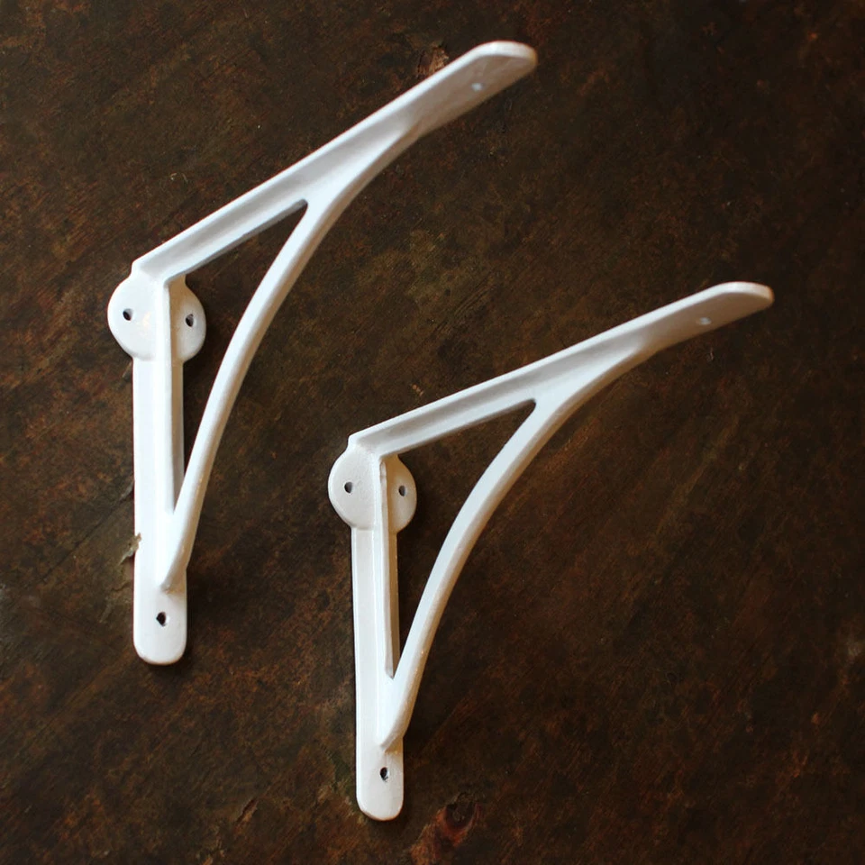 Pair White 10x7" VICTORIAN IRONBRIDGE CAST IRON SHELF BRACKETS ANTIQUE - BR15wx2 - Image 1 of 1