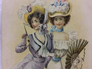 Vintage Postkarte Zwei Mädchen in Kostümszene - Bild 1 von 6