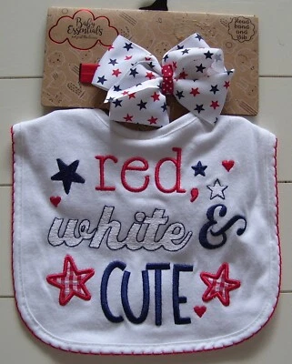 Baby Essentials 2 piezas rojo blanco y lindo babero y lazo conjunto de diadema 4 de julio 0-6M Foto 1 de 2