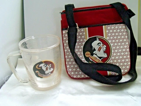 Florida State TERVIS Coffee Mug Seminoles & Ashley 8" Purse/Tote Exc. Cond Cover