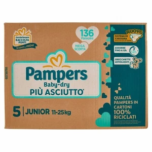 PAMPERS BABY DRY TG 5 MEGA SCORTA 136 PANNOLI - Foto 1 di 1