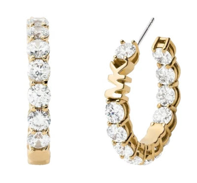 Pendientes de aro de oro amarillo MICHAEL KORS logotipo MK y cristales grandes MKJ7310710 Foto 1 de 2