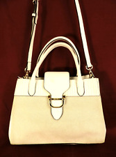 NINE WEST Bedford Natural Fabric with Faux Leather Satchel Purse Crossbody Bag