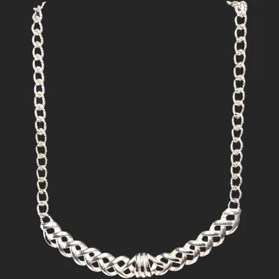 Monet Tono Plata Tejido Trenzado Collar Gancho Cierre Extensor c.1980s Foto 1 de 4