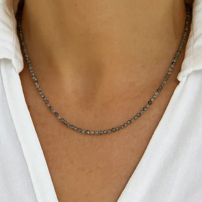 Minimalist Tourmaline Rutilated Quartz Choker Delicate 2mm Crystal Bead Necklace - Image 1 of 3