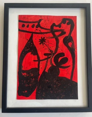 Joan Miró Original Pintura Obra de Arte Pintura Arte Rojo Negro Original Firmado C6 Foto 1 de 4