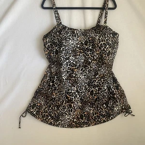 Swimsuits For All Tankini Top Built In Bra Ruched Sides Leopard Print Size 24 - Picture 1 of 15