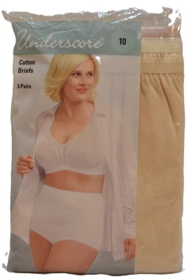 Paquete 3 Pr Nuevos Calzoncillos Para Mujer Talla 10 100% Algodón Tonos Neutros por Underscore Foto 1 de 4