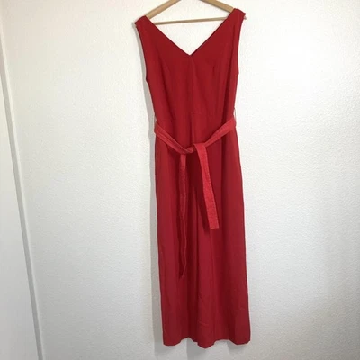 Everlane Jumpsuit Womens 4 Red Sleeveless Wide Leg Belted Linen Blend Pockets - Image 1 of 4