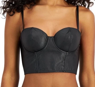 Corsé corto de cuero sintético Bustier INC International Concepts talla M negro nuevo con etiquetas Foto 1 de 4