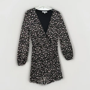 The Vanity Room Gr. M Langarm gefüttertes Kleid Gummibund gerafft Rüschensaum - Bild 1 von 9