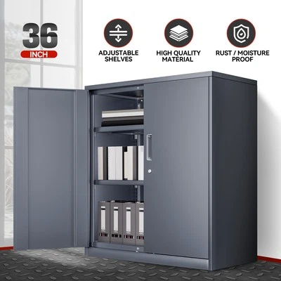 Gabinete utilitario de almacenamiento de metal de alta resistencia gris bloqueable 36" con estantes ajustables Foto 1 de 4