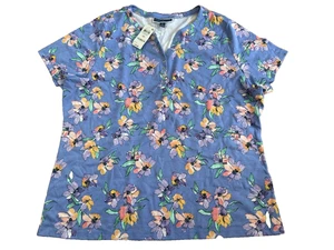 Macy's Karen Scott women reg size 3X short sleeve blue floral NWT top - Picture 1 of 5