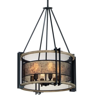 Maxim 27565 Boundry 6 Light 24"W Mica / Mesh Drum Chandelier - Black / Barn Wood - Image 1 of 4