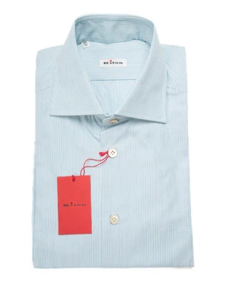 Camisa de vestir Kiton $1,295 nueva con etiquetas blanca azul a rayas de algodón calce ajustado (42 IT) 16.5 Foto 1 de 4
