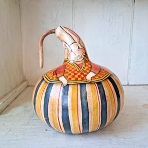 RARE Signed Artist Natalie Kaltenbach Handpainted 7" Primative Bunny Gourd - Picture 1 of 8