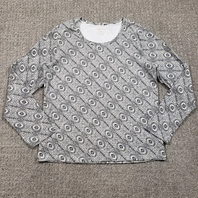 Camisa Ciervo Blanca Para Mujer Grande Cachemira Geométrica Manga Larga Cuello Redondo Boho Preppy Foto 1 de 4