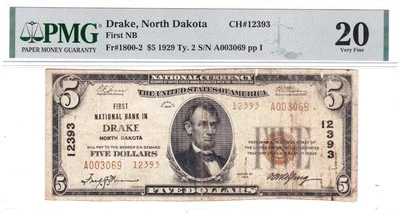 $5 1929 T2 National DRAKE North Dakota ND 🇺🇸 Extremely Rare 🇺🇸 - Image 1 of 2