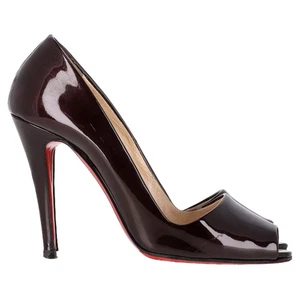 Christian Louboutin Peep-Toe Pumps in Dark Purple Patent Leather - Picture 1 of 12