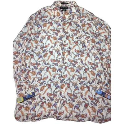 Paul Fredrick 3XLT Finest Pure Linen Paisley Print Shirt Flip Cuff Button Up  - Image 1 of 4