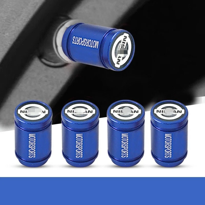 Cubierta de tapa de válvula de polvo de vástago de válvula de aire de neumático de rueda de automóvil de metal 4 piezas para Nissan/azul Foto 1 de 1