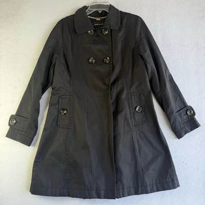 Jones New York Womens Medium Trench Coat Double-breasted Black Mid Length Vtg - Image 1 of 4