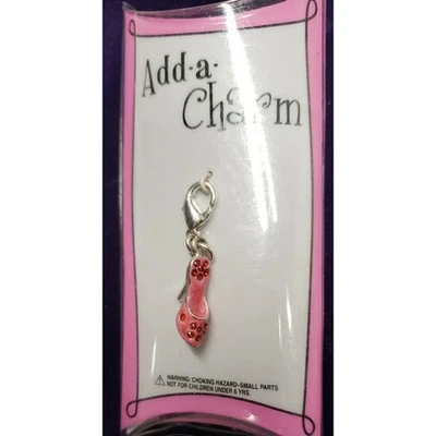 Zapato de Tacón Alto Add-a-Charm Rosa con Estrás Rojo en Tono Plateado, Nuevo con Etiquetas Foto 1 de 4