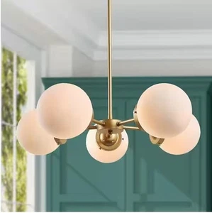 Uolfin Modern Globe Dining Room Chandelier 5-Light Gold Sputnik Chandelier with - Picture 1 of 8