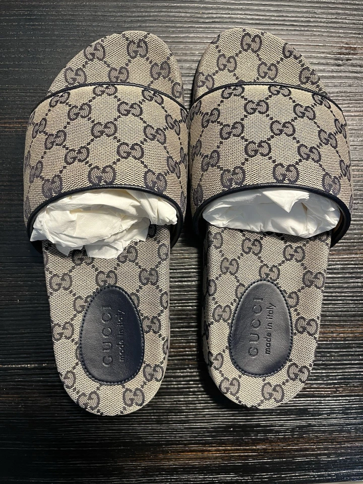 Sandalia Gucci GG Slide 'Beige Azul Monograma Nueva Con Caja Y Bolso Talla 6 Foto 1 de 4