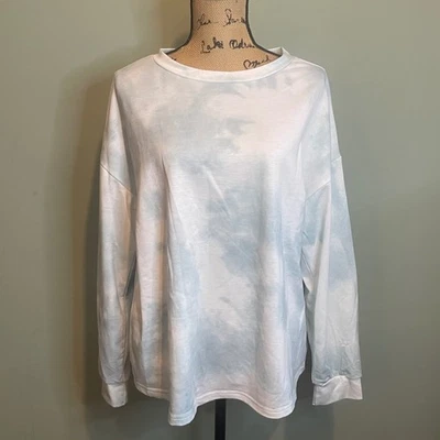 Womens Tie Dye Insulated Warm Comfy Thermal Pullover Crew Sweatshirt Blue Large - Image 1 of 4