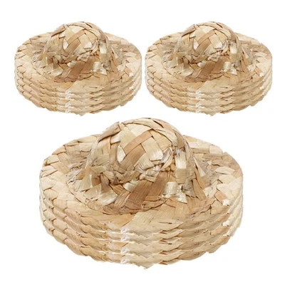  12 cappelli di paglia in miniatura, mini cappelli per bambole intrecciate, - Immagine 1 di 4