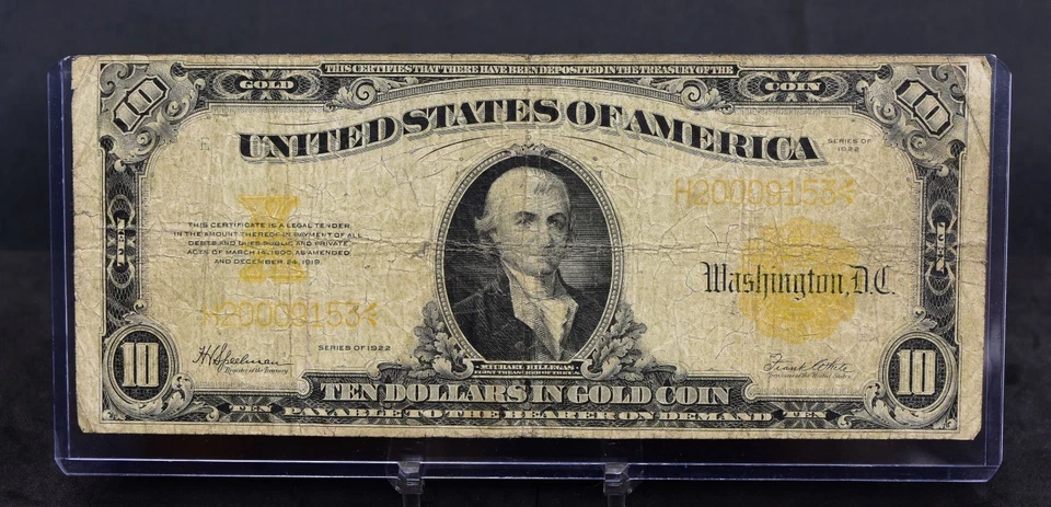 1922 Large Size $10 Gold Certificate VG (B145) - Image 1 of 2