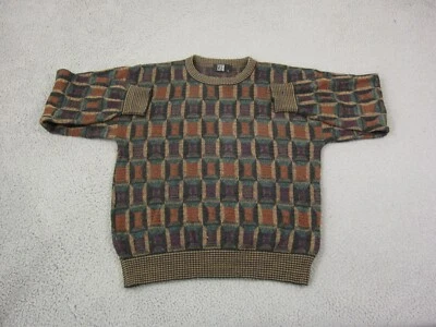 Suéter masculino vintage TSR marrom médio roxo geométrico feito nos EUA texturizado anos 80 - Imagem 1 de 4