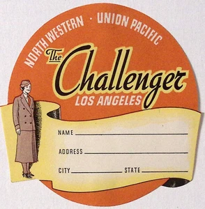 Etiqueta de equipaje Northwestern Union Pacific The Challenger Los Angeles 3,75" - Imagen 1 de 3