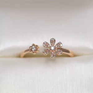 14K Rose Gold Diamond Flower Ring Daisy Womens Size 7 Open Wrap Statement - Picture 1 of 3