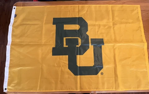 Baylor University Tailgate Flag, Texas, yellow BG with green letters, 3'X5' Cover