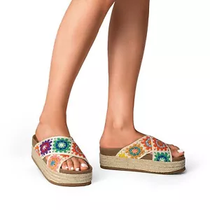 Women Pastoral Style Crisscross Platform Slide Sandals Casual Walking Sandals - Picture 1 of 18